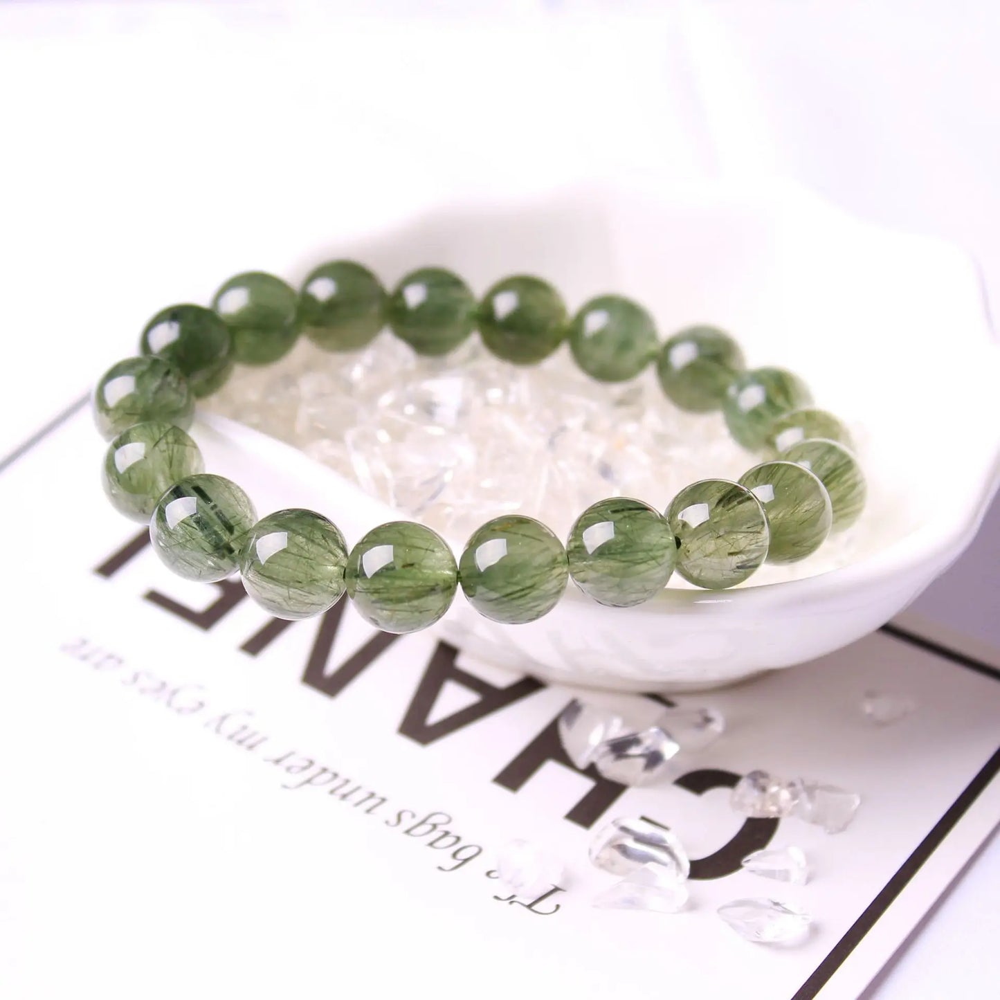 Green Tourmaline Bracelet – 6mm & 8mm Clear Round Beads, Brazilian Cat Eye Design, High Quality Gemstone Jewelry for Unisex