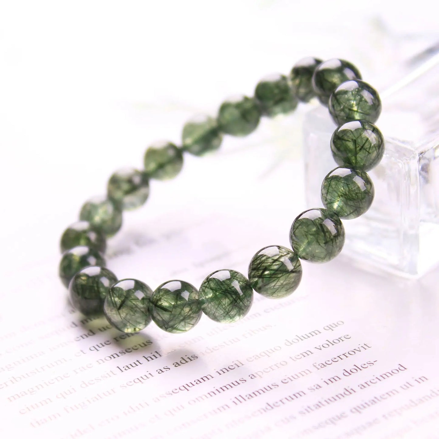 Green Tourmaline Bracelet – 6mm & 8mm Clear Round Beads, Brazilian Cat Eye Design, High Quality Gemstone Jewelry for Unisex