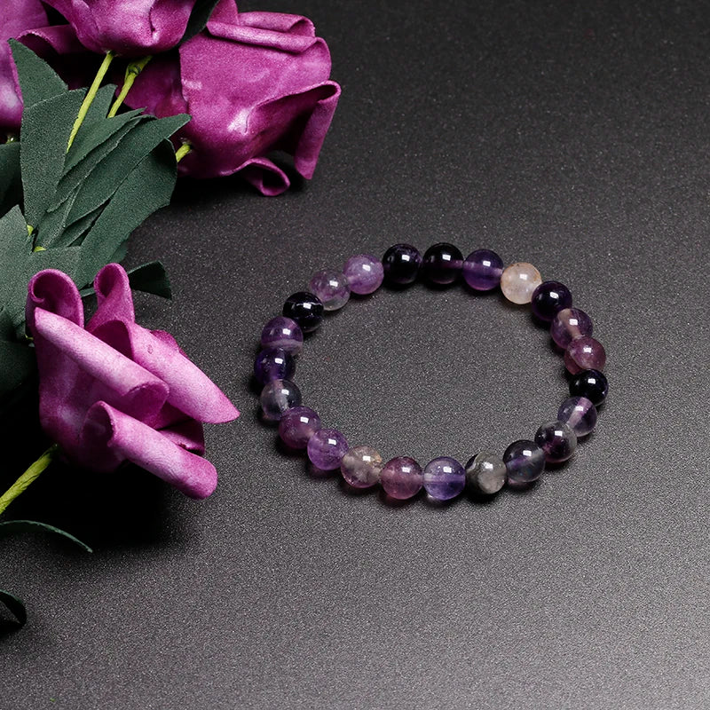 Gemstone Purple Fluorite Beaded 6mm 8mm 10mm Round Ball Strand Bracelet Woman Jewelry Unique Gift