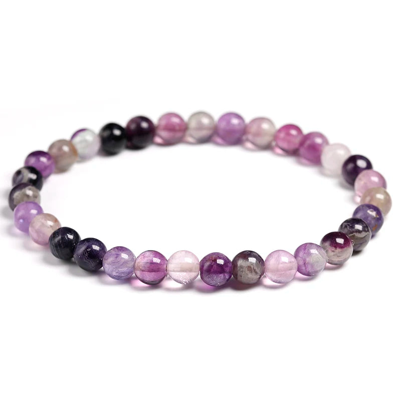 Gemstone Purple Fluorite Beaded 6mm 8mm 10mm Round Ball Strand Bracelet Woman Jewelry Unique Gift