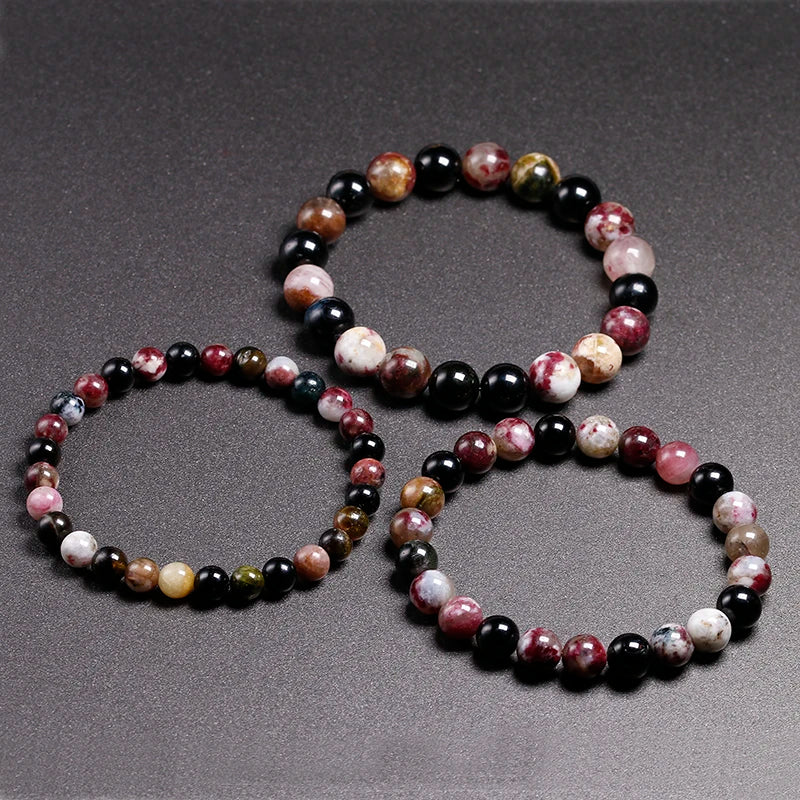 Mix Tourmaline Bracelet 6mm 8mm 10mm Bead Quartz Bracelet Women Men Fashion Semi-precious Jewelry Gift