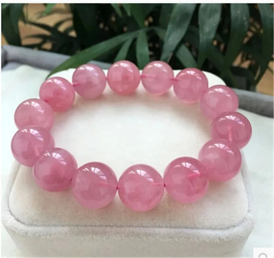 Rose Quartz Stretch Bracelet – Big Round Stone Beads for Ladies