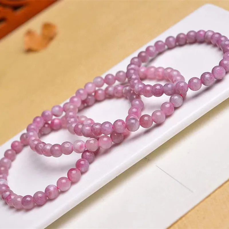 Round Pink Tourmaline Beads Bracelets 6mm For Women & Girl Gift Trinket Beaded