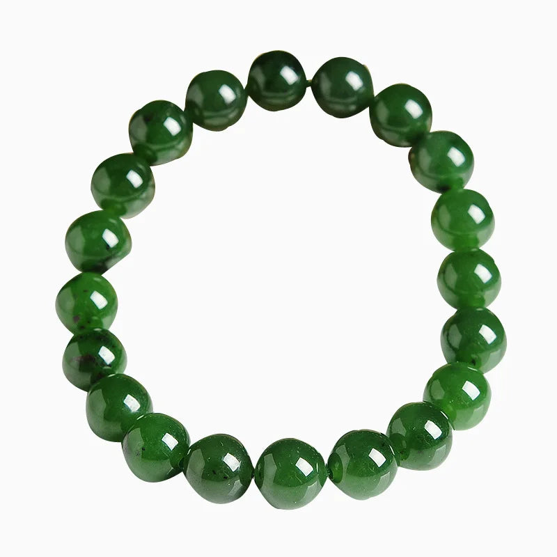 Green Jade Bracelet Women Men Hetian Jades Round Stone Beads Beaded Bangles for Girlfriend Mom Gifts Jewelry