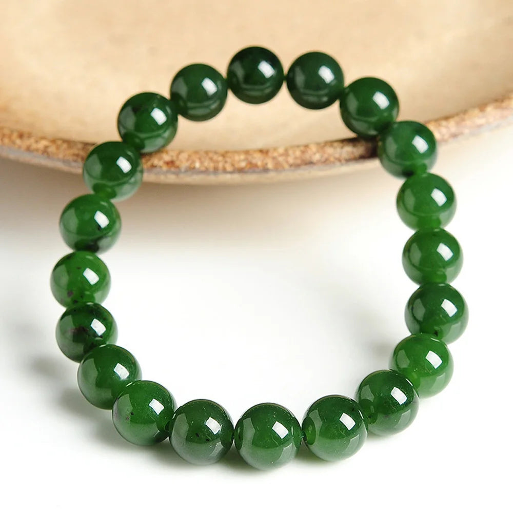 Green Jade Bracelet Women Men Hetian Jades Round Stone Beads Beaded Bangles for Girlfriend Mom Gifts Jewelry