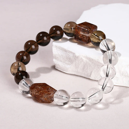 Smoky Quartz and Rock Quartz Rough Stone Bracelet