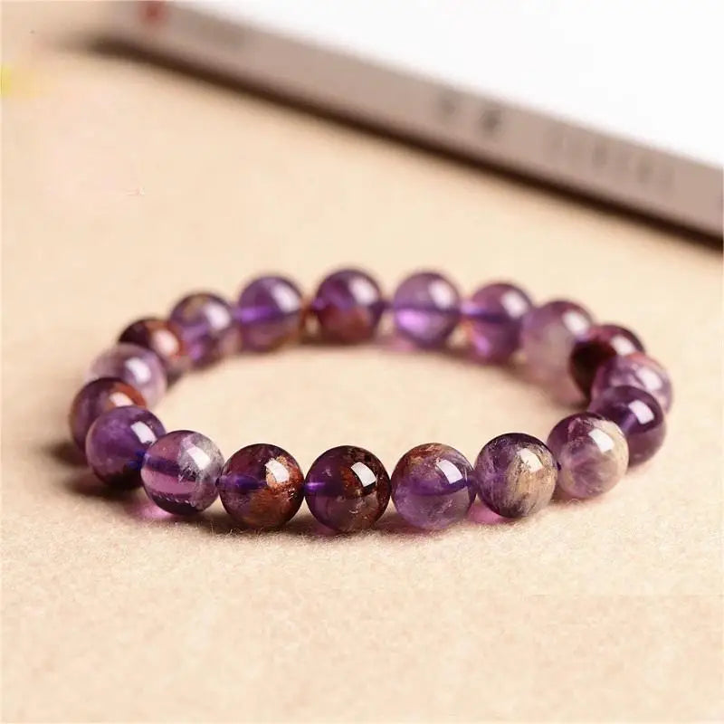 Cacoxenite Quartz Purple Ghost Round Beads Stretch Bracelet