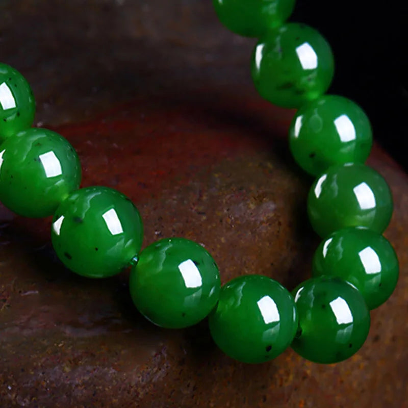 Green Jade Bracelet Women Men Hetian Jades Round Stone Beads Beaded Bangles for Girlfriend Mom Gifts Jewelry