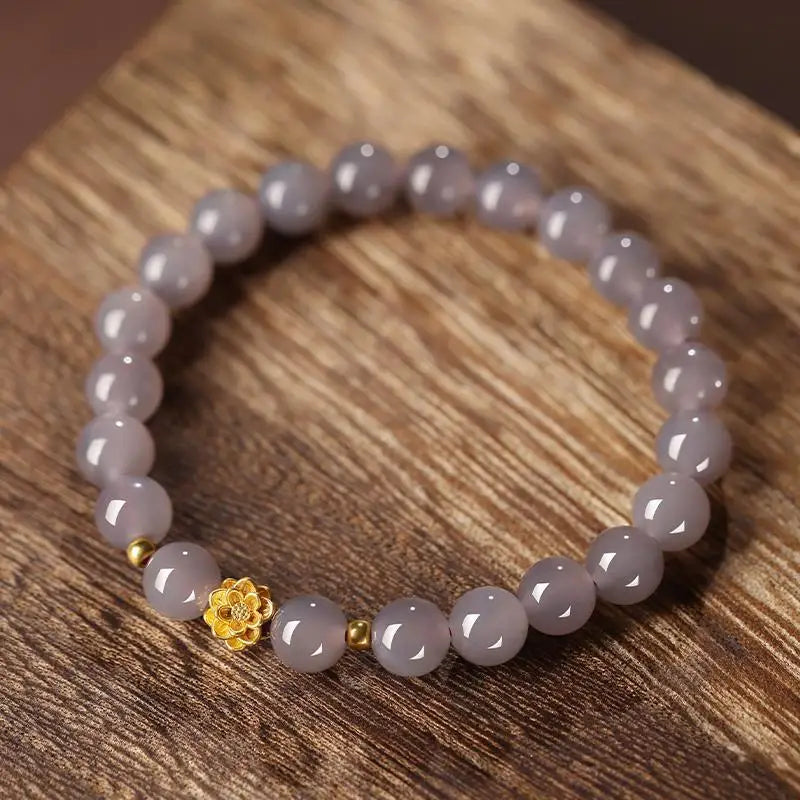 Smoky Purple Bracelet for Women – Summer Style with Gold Lotus Beads