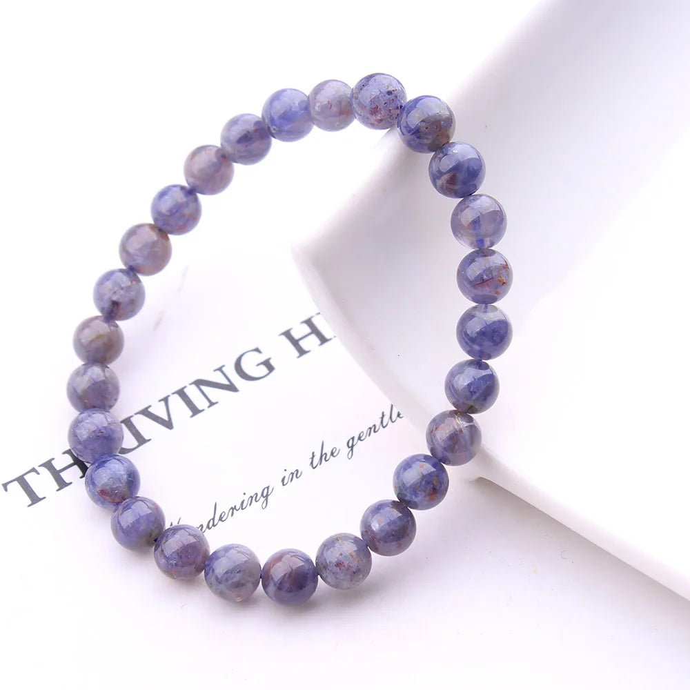 Blood Blue Iolite Quartz Star Light Round Beads Bracelet