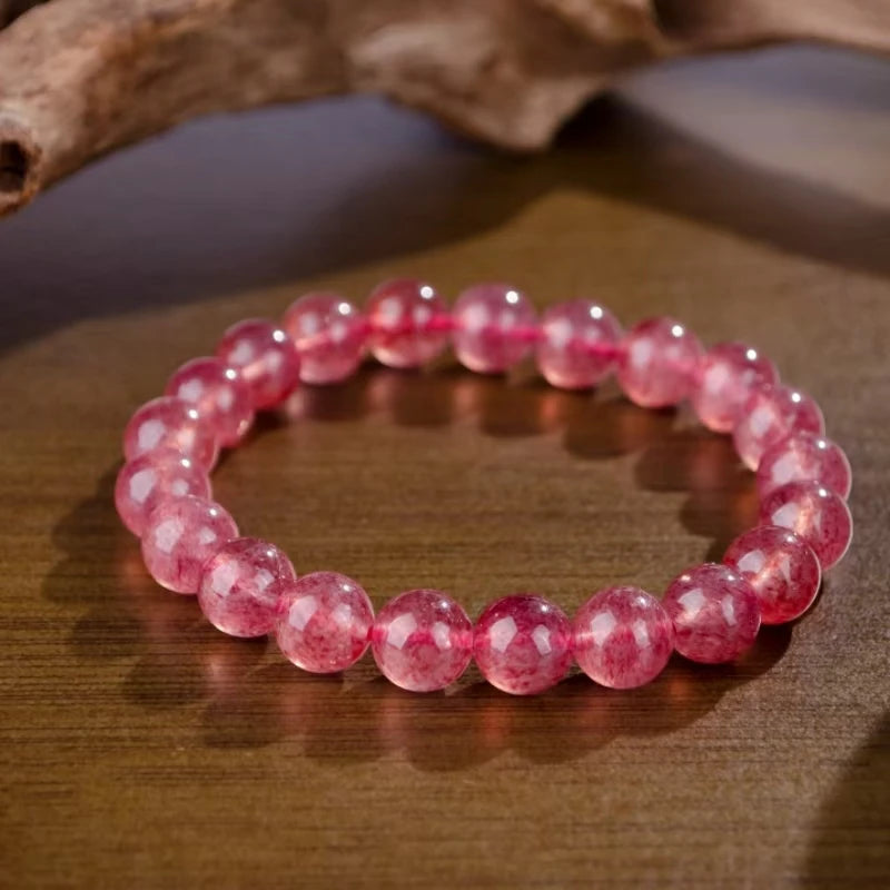 Pink Crystal Quartz Stone Bracelet Crystal Gravel Piece Round Bead Bracelet