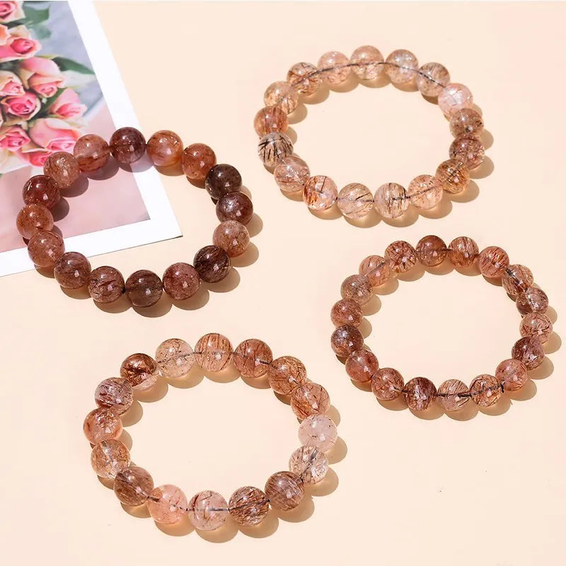 Black Super Seven Quartz Bracelet Women Men Fashion Handmade Round Bead Stretch Rutiled Bangles