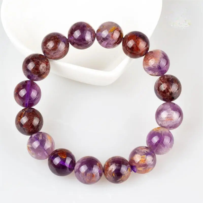 Cacoxenite Quartz Purple Ghost Round Beads Stretch Bracelet