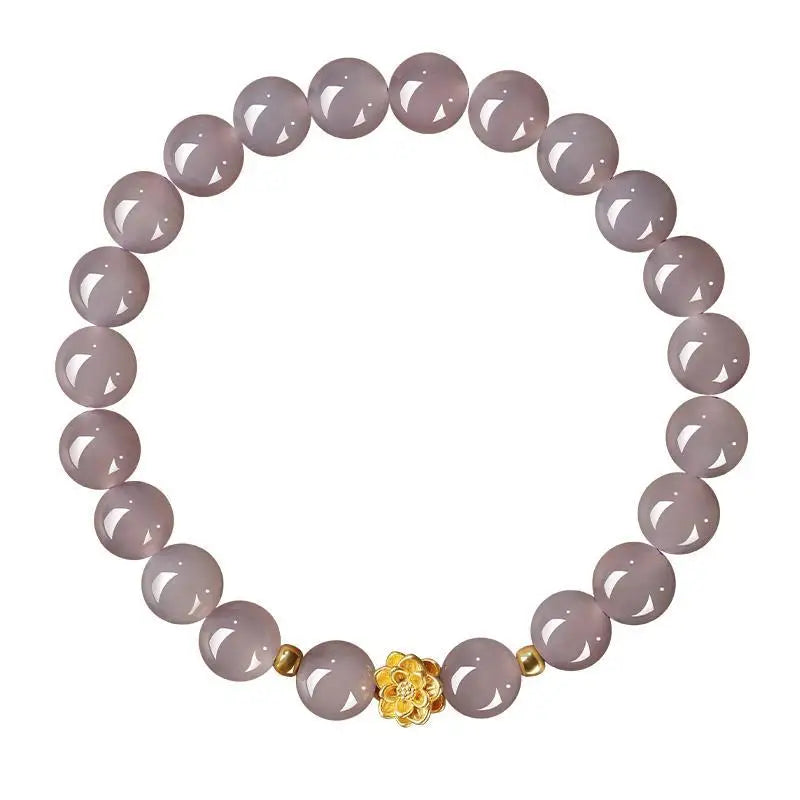 Smoky Purple Bracelet for Women – Summer Style with Gold Lotus Beads