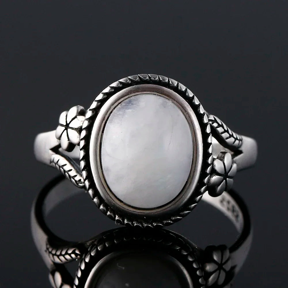 925 Sterling Silver Tiger's Eye  Ring for Women Gift Flower Shaped Black Agate Ring Fashion Jewelry