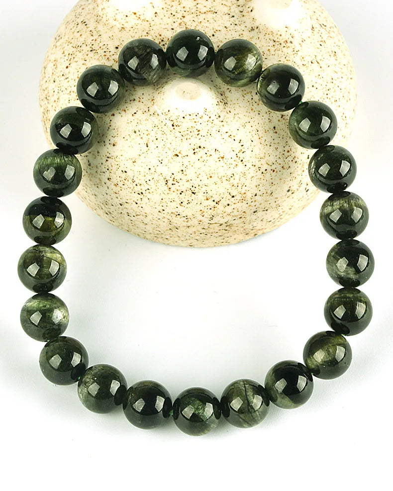 Green Tourmaline Bracelet – 6mm & 8mm Clear Beads, Brazilian Cat Eye Stones, Premium Quality Jewelry for Men & Women