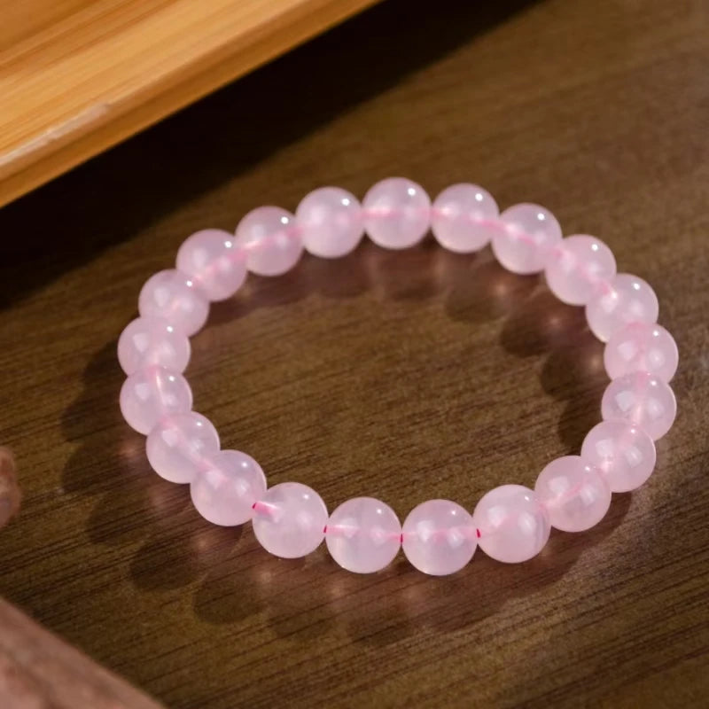 Pink Crystal Quartz Stone Bracelet Crystal Gravel Piece Round Bead Bracelet